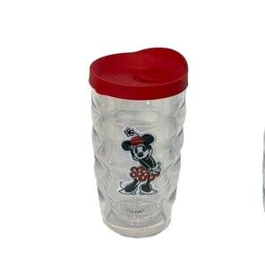 Disney Minnie Mouse 10oz Clear Insulated Tervis Tumbler With Red Lid EUC